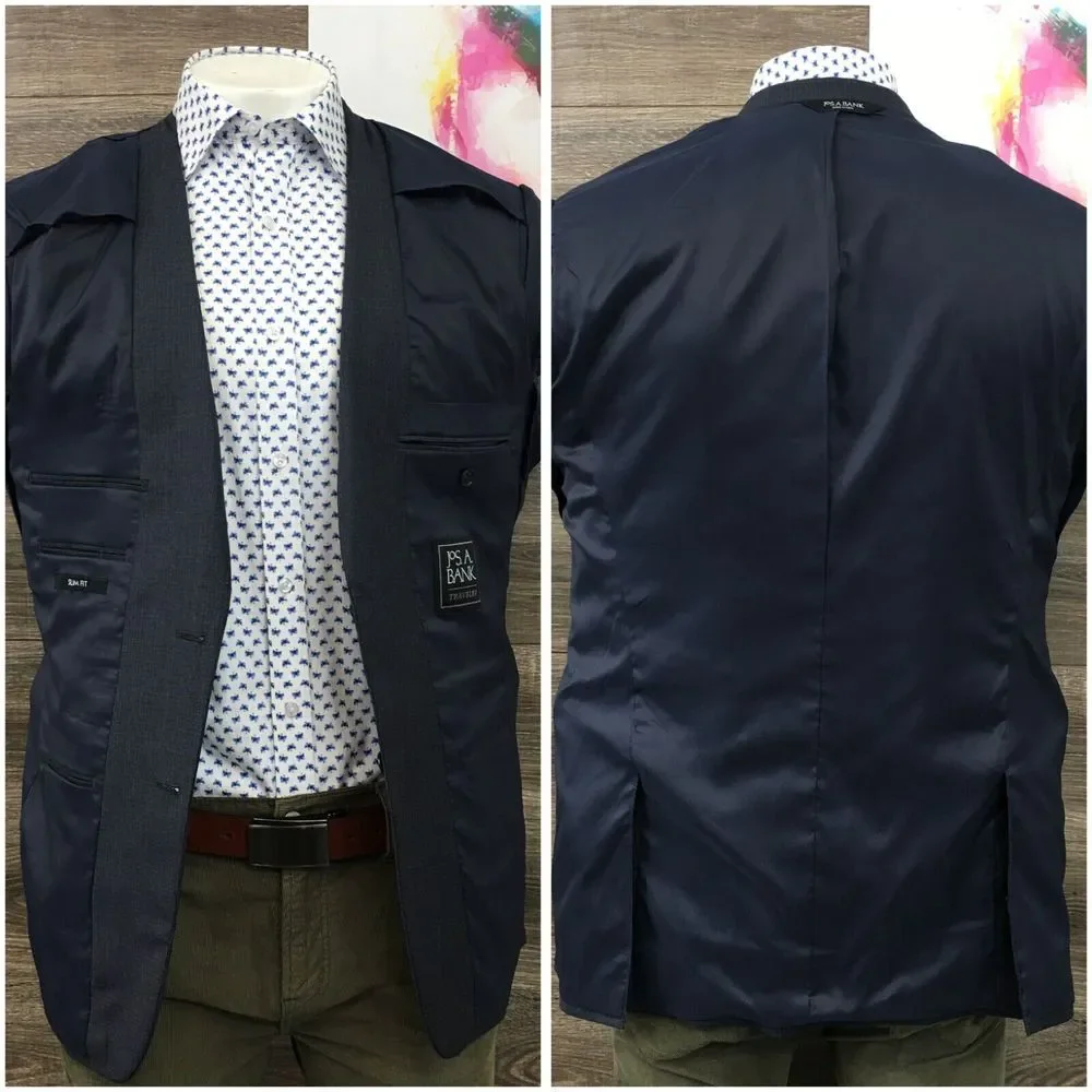 JOS A BANK Mens Blazer Sport Coat Casual Suit Jacket Size 42L Slim Fit Wool Suit